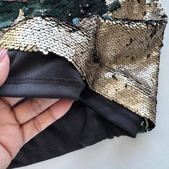 Marc Women's Sequin Mini Skirt Size Medium Gold and Green Glam Club Night Out - Picture 5 of 5